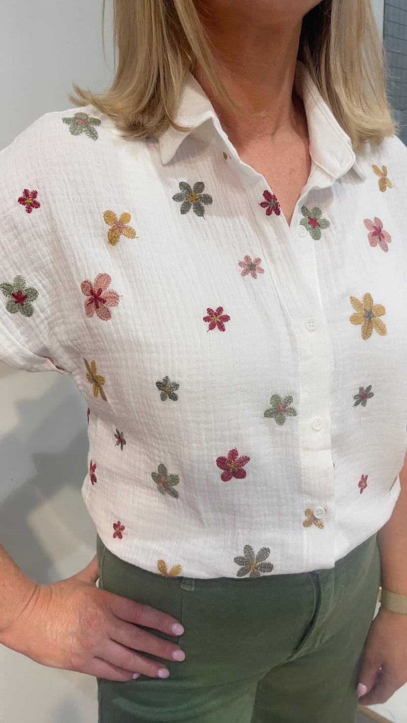 India - White Multi Colour Embroidery Cotton Top