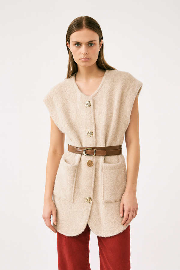 Melanie - Fuzzy Waistcoat Beige