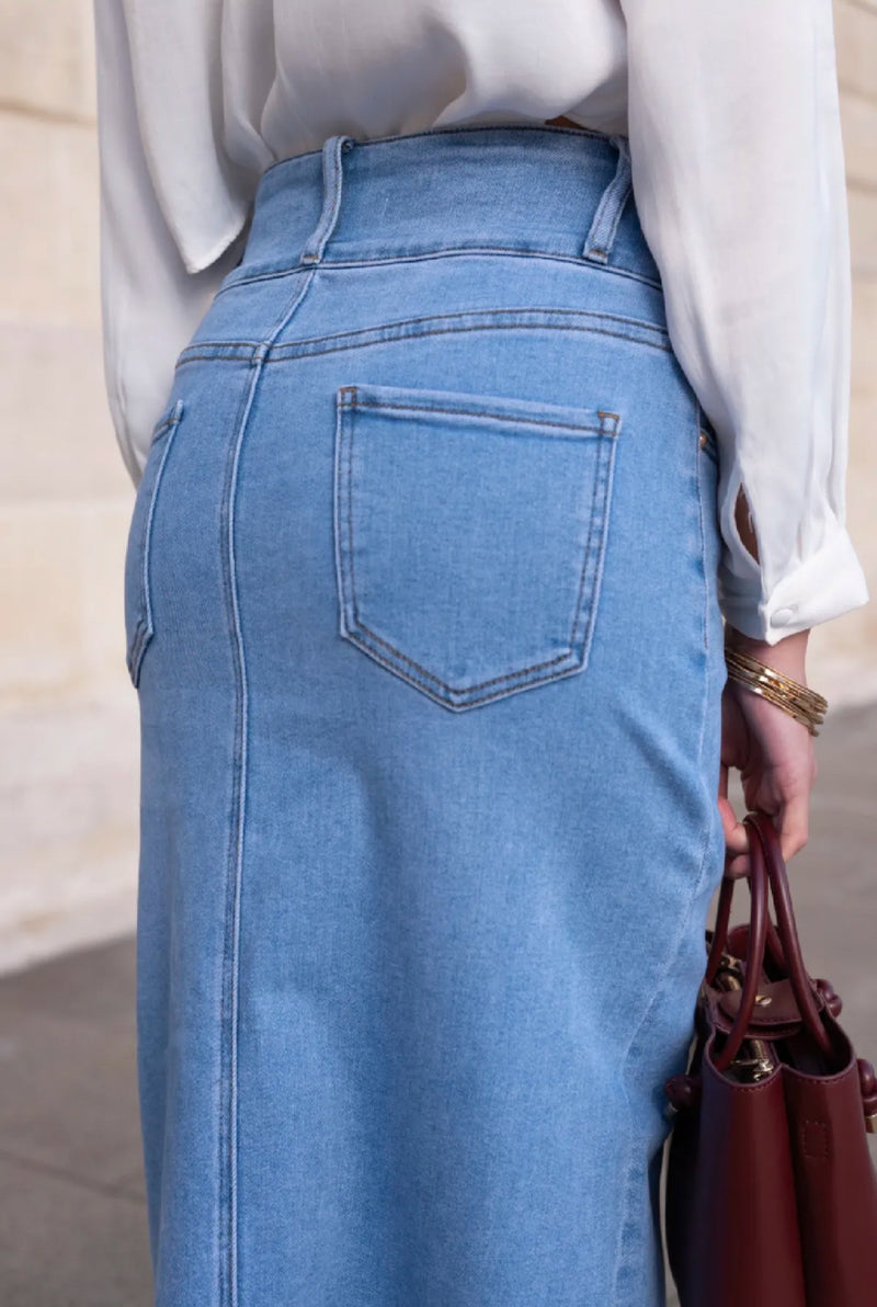 Tiffany - Denim Button Split Skirt