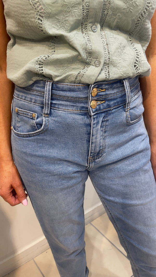 Millie - Gold Button Front Mom Jeans