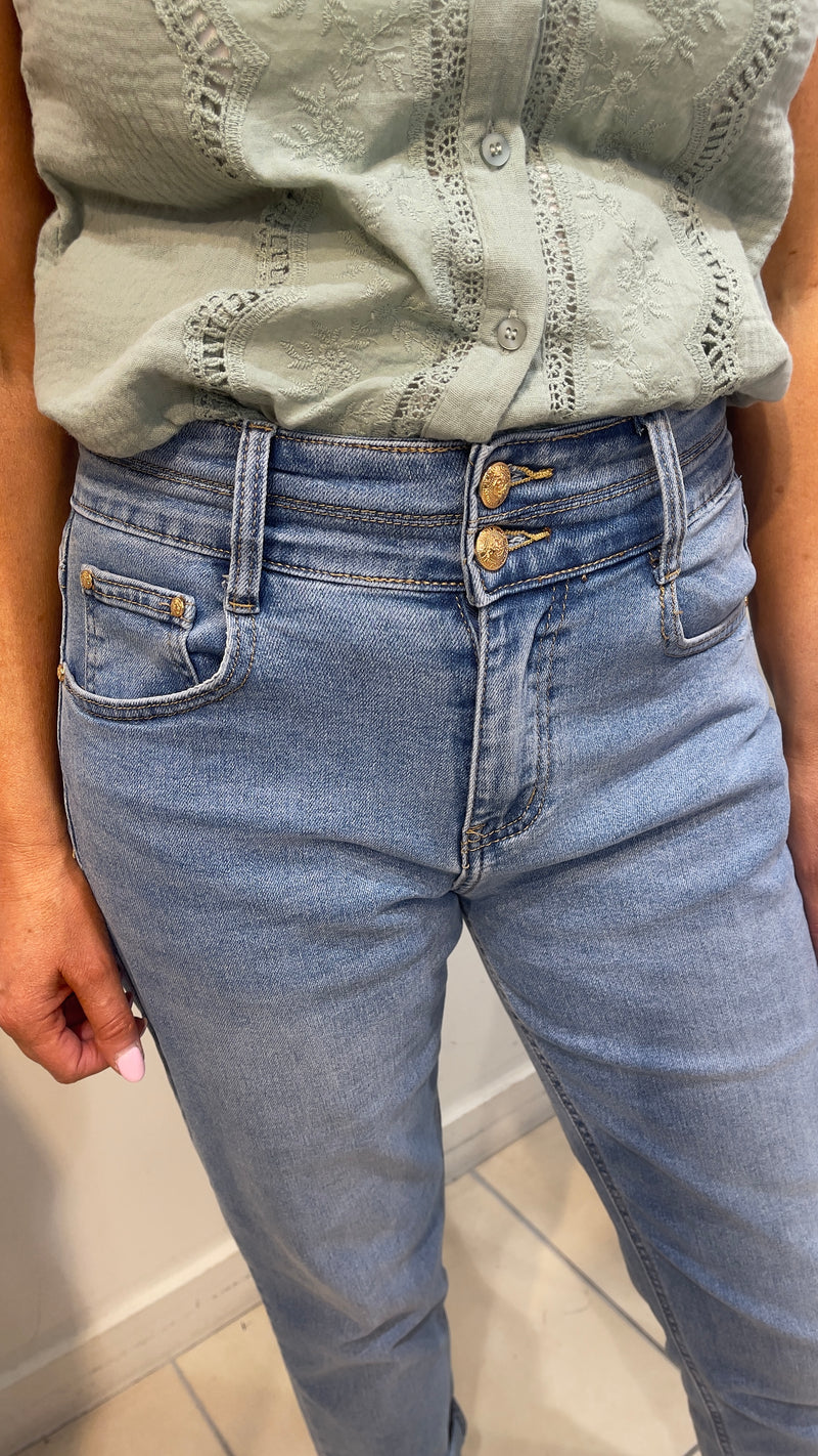 Millie - Gold Button Front Mom Jeans