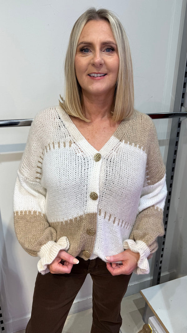 Barbara Beige/Cream Chunky Knitted Cardigan