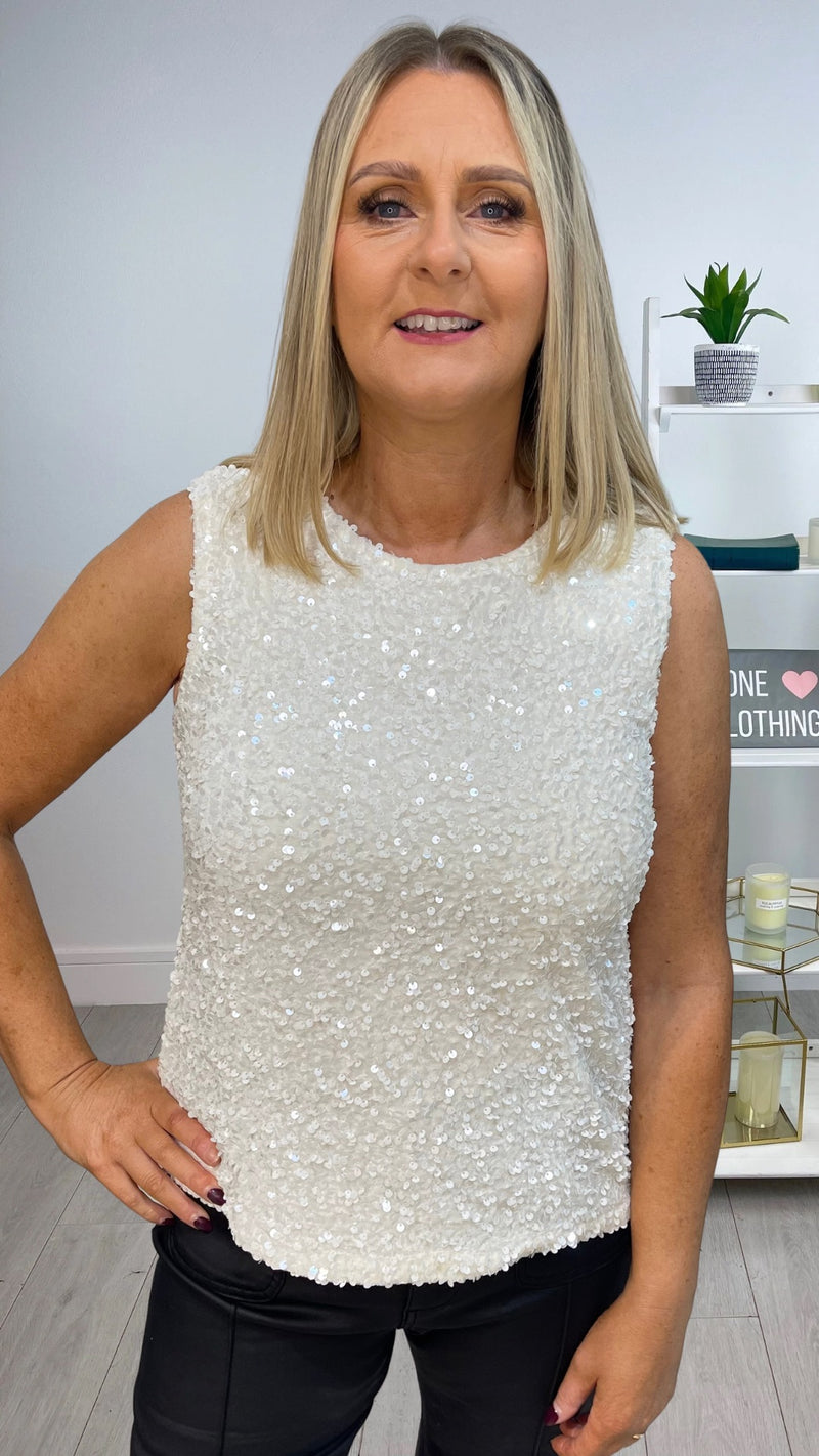 Shona - Sequin Tie Back Detail Top Cream