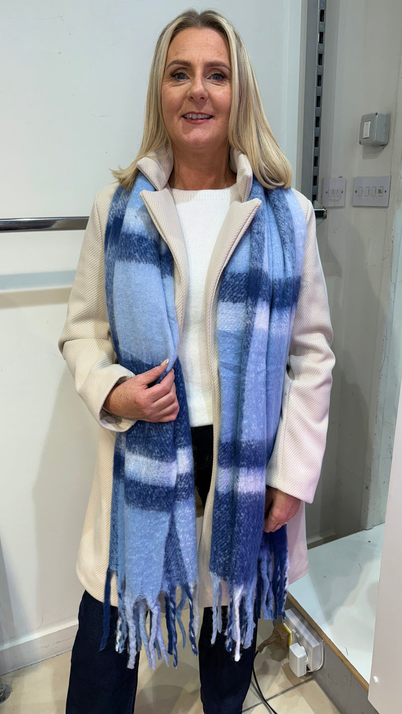 Alice - Blue Check Winter Scarf