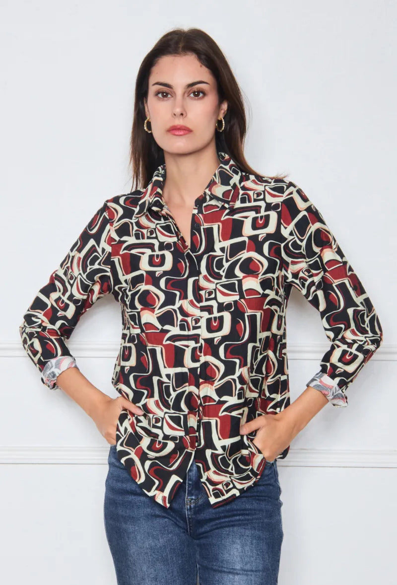 Lennon - Black Geo Print top
