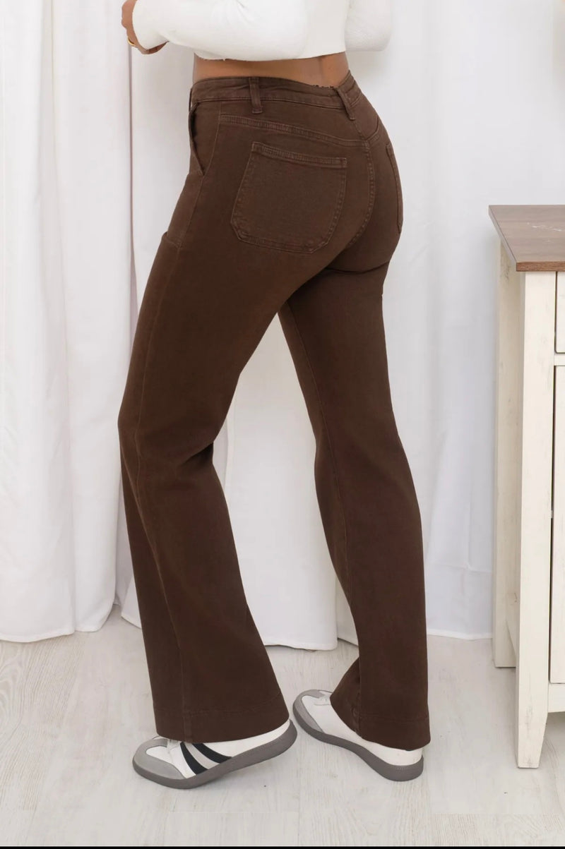 Logan - Brown Square Pocket Stretch Denims