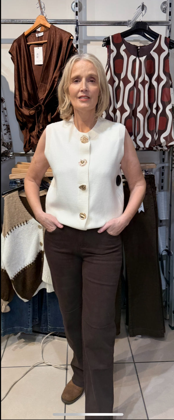 Lizzie - Choc Brown Wide Leg Cotton Jeans
