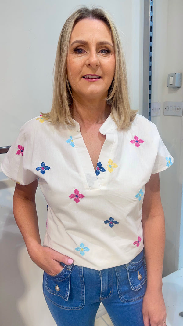 Bonnie - Multi Colour Embroidery Top