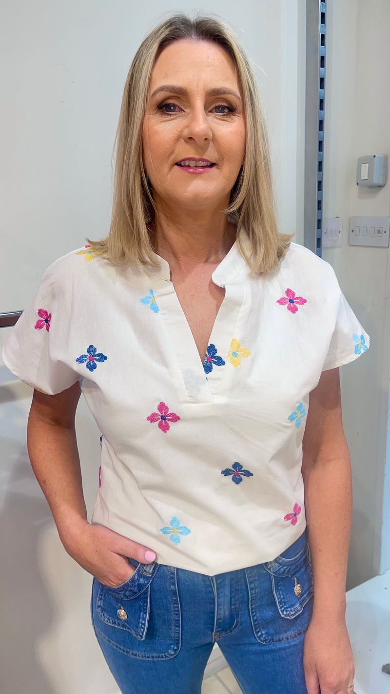 Bonnie - Multi Colour Embroidery Top