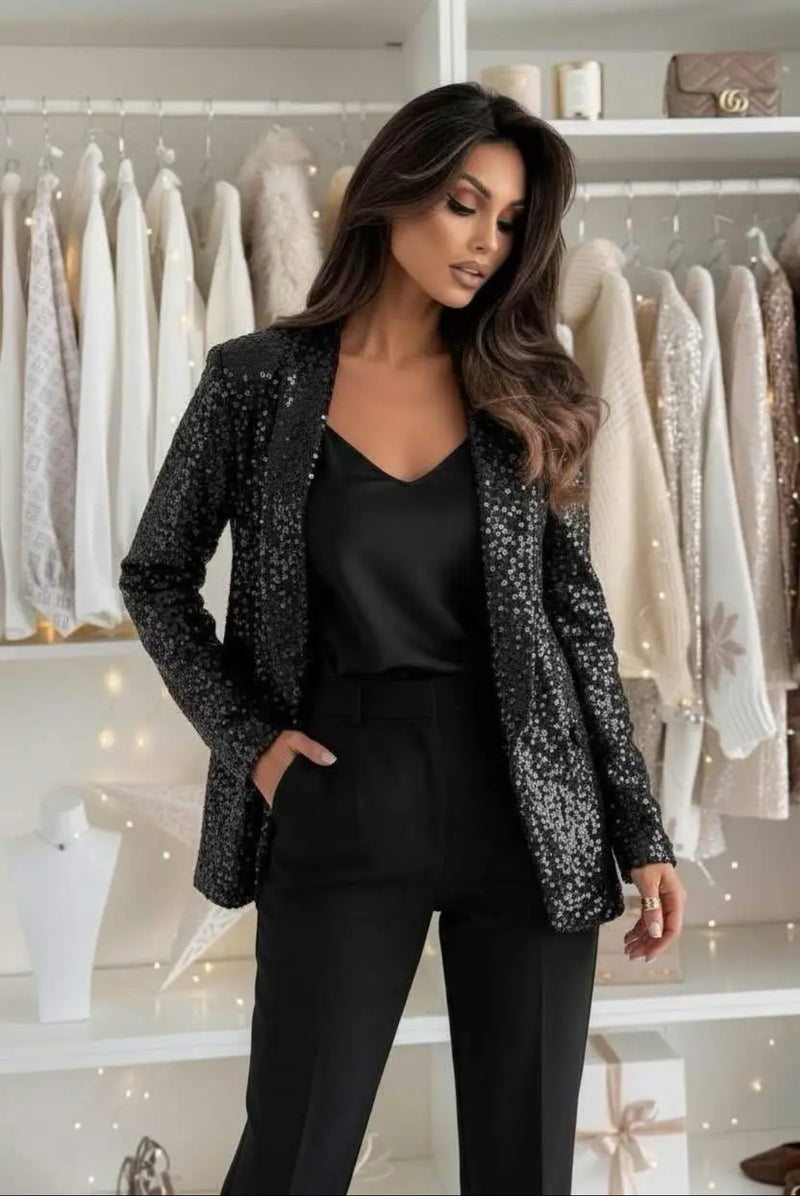 Kay - Black Sequin Lined Jacket