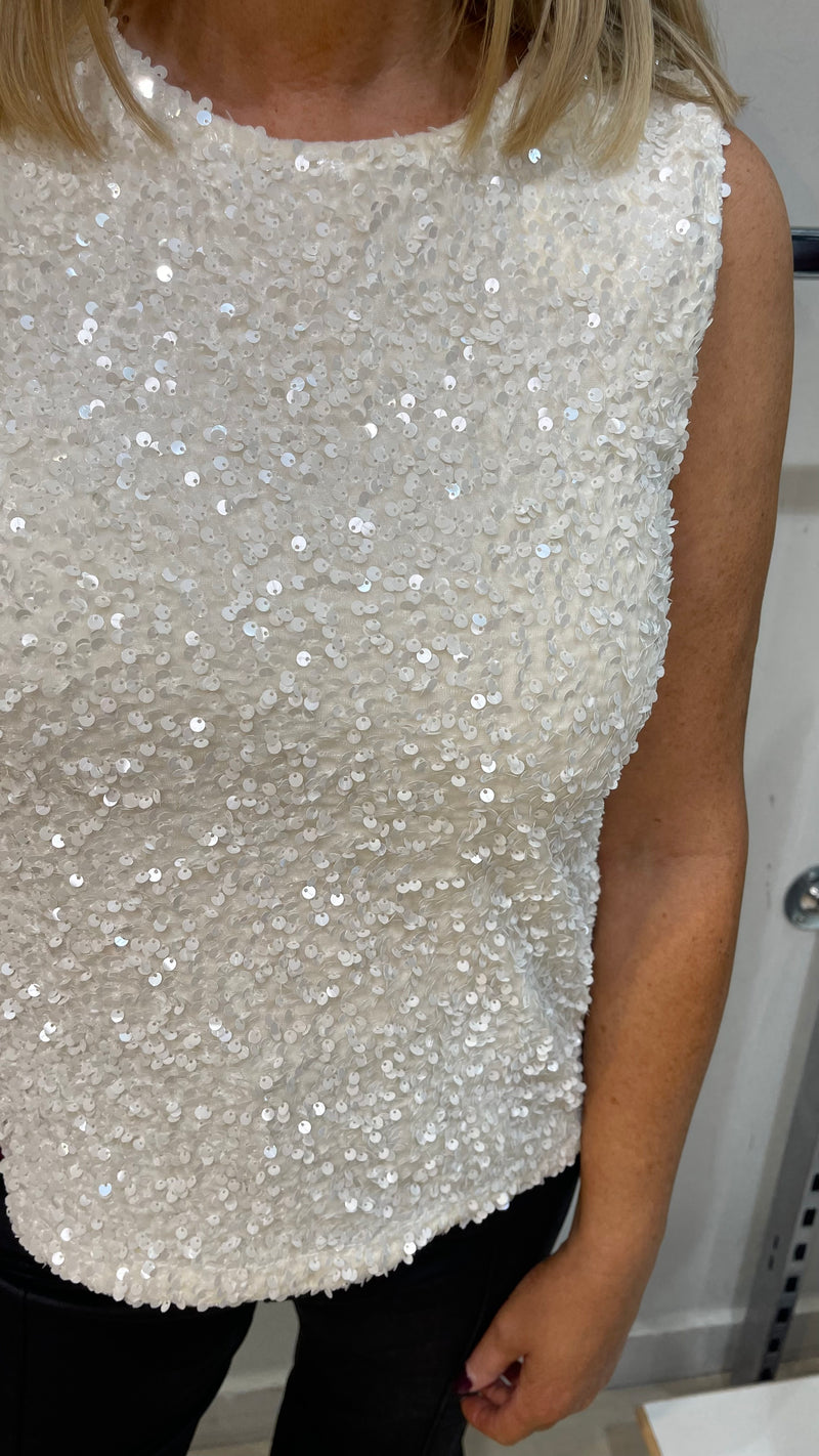 Shona - Sequin Tie Back Detail Top Cream