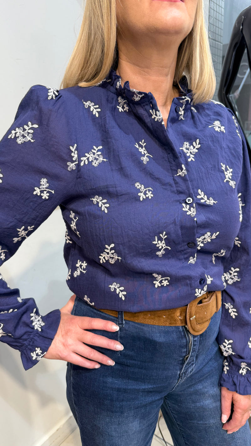 Tanya Navy Frill Collar Blouse