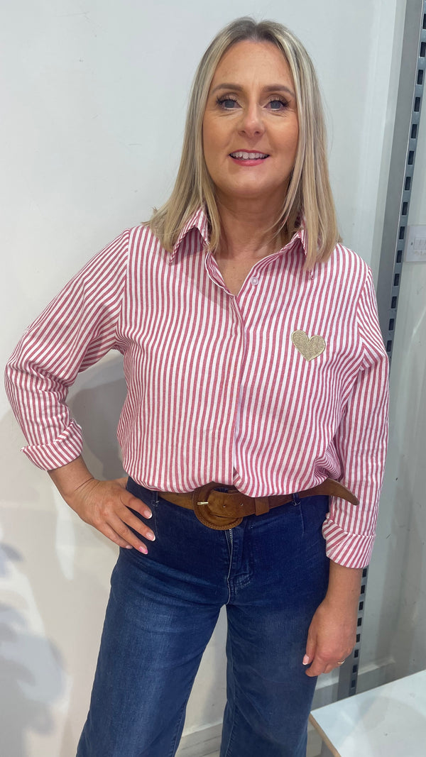 Millie - Dark Red  Stripe Heart Shirt
