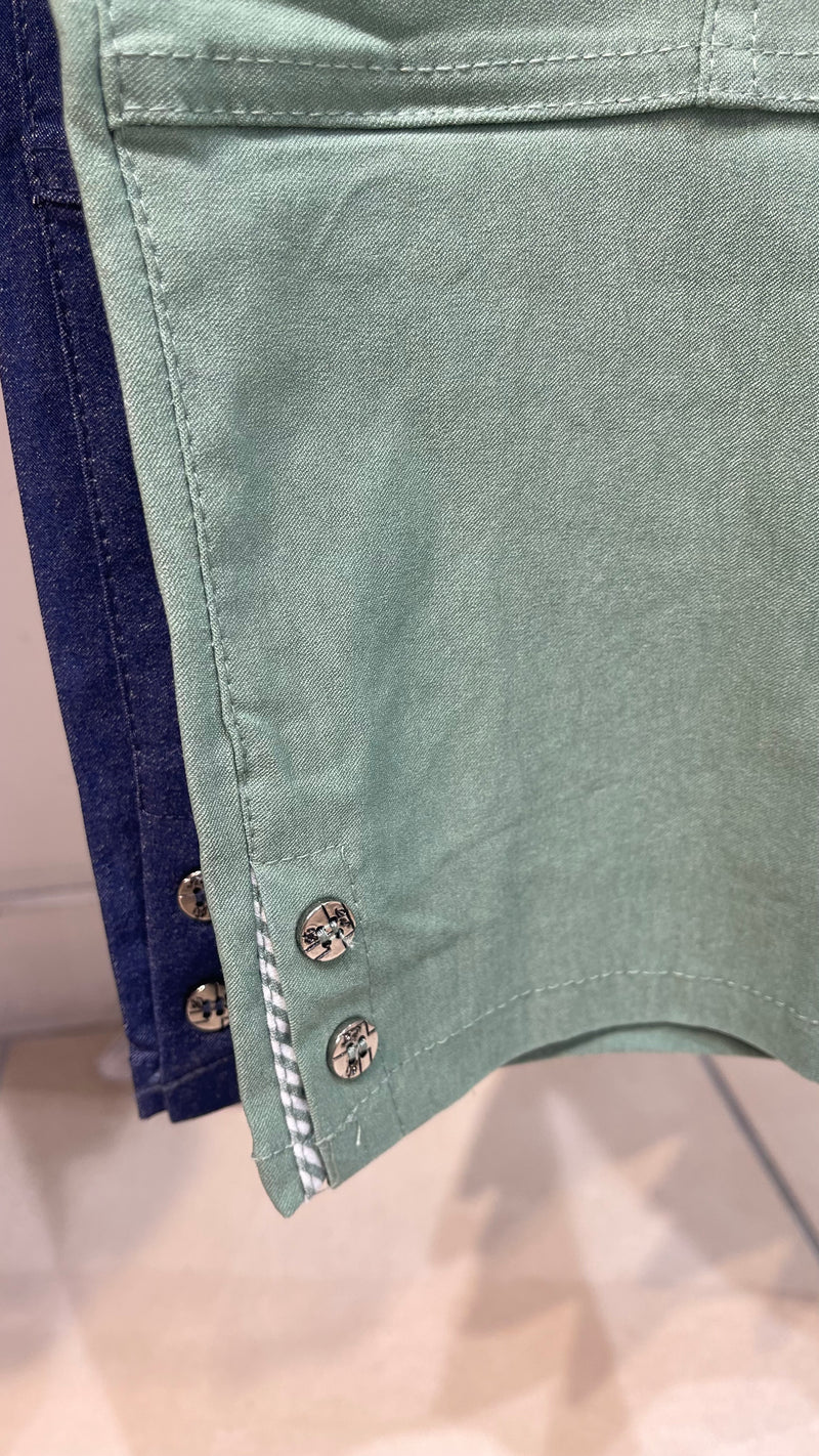 Sue - Sage Stretch Stripe Trim 3/4 Joggers