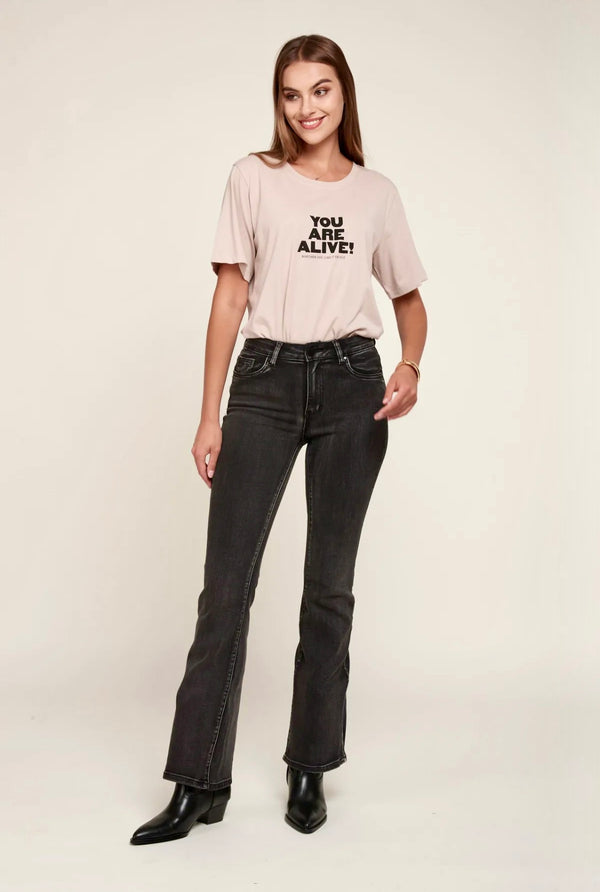 Fran - Charcoal Toxik Stretch Kick Flare Denims