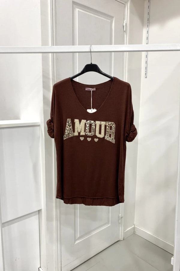Freda - Brown Animal Amour Print Top