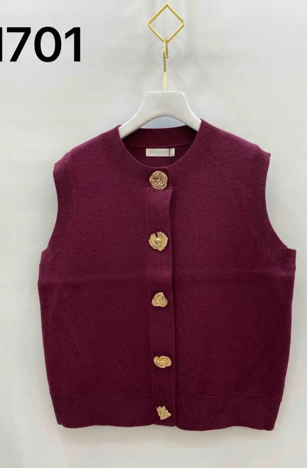 Madison - Wine Gold Button Knit Waistcoat