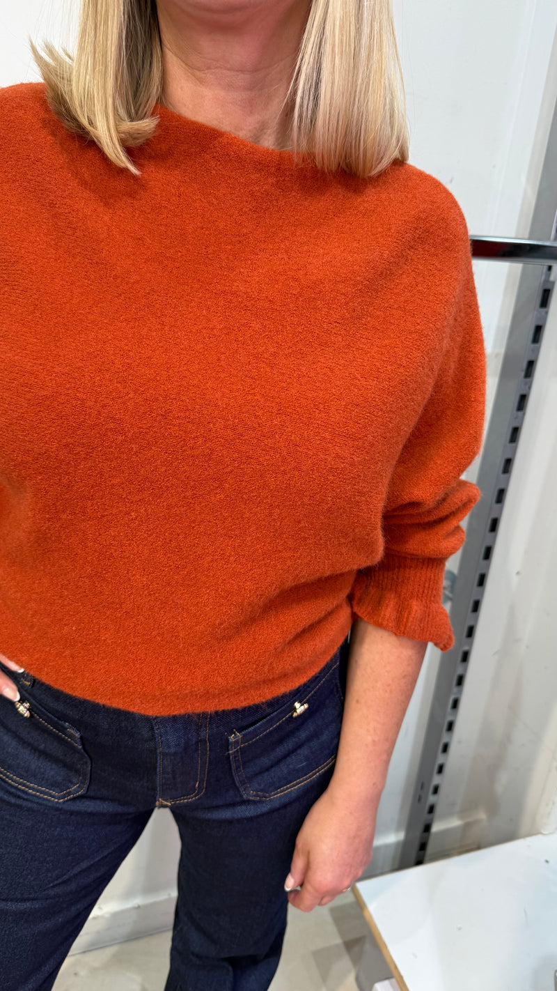 Anne - Frill Sleeve Soft Stretch Jumper Rust
