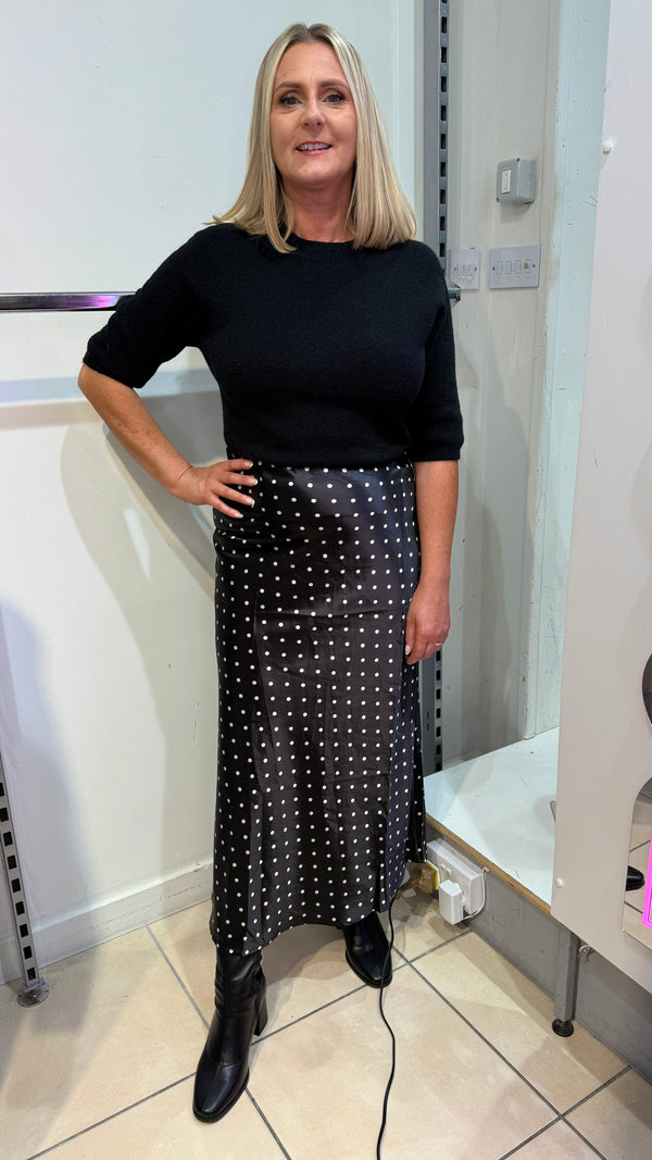 Paris - Black Polka Dot Midi Skirt