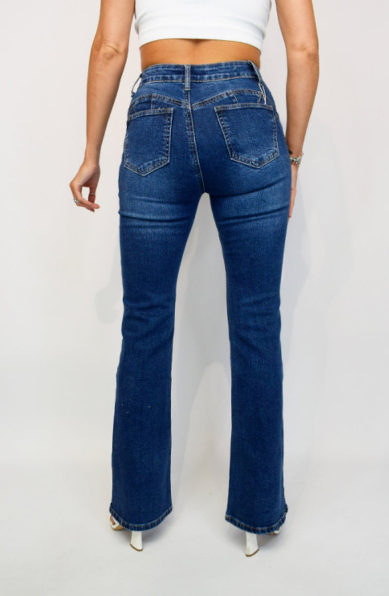 Jade - Indigo Blue Stretch Pocket Bootcut Denims
