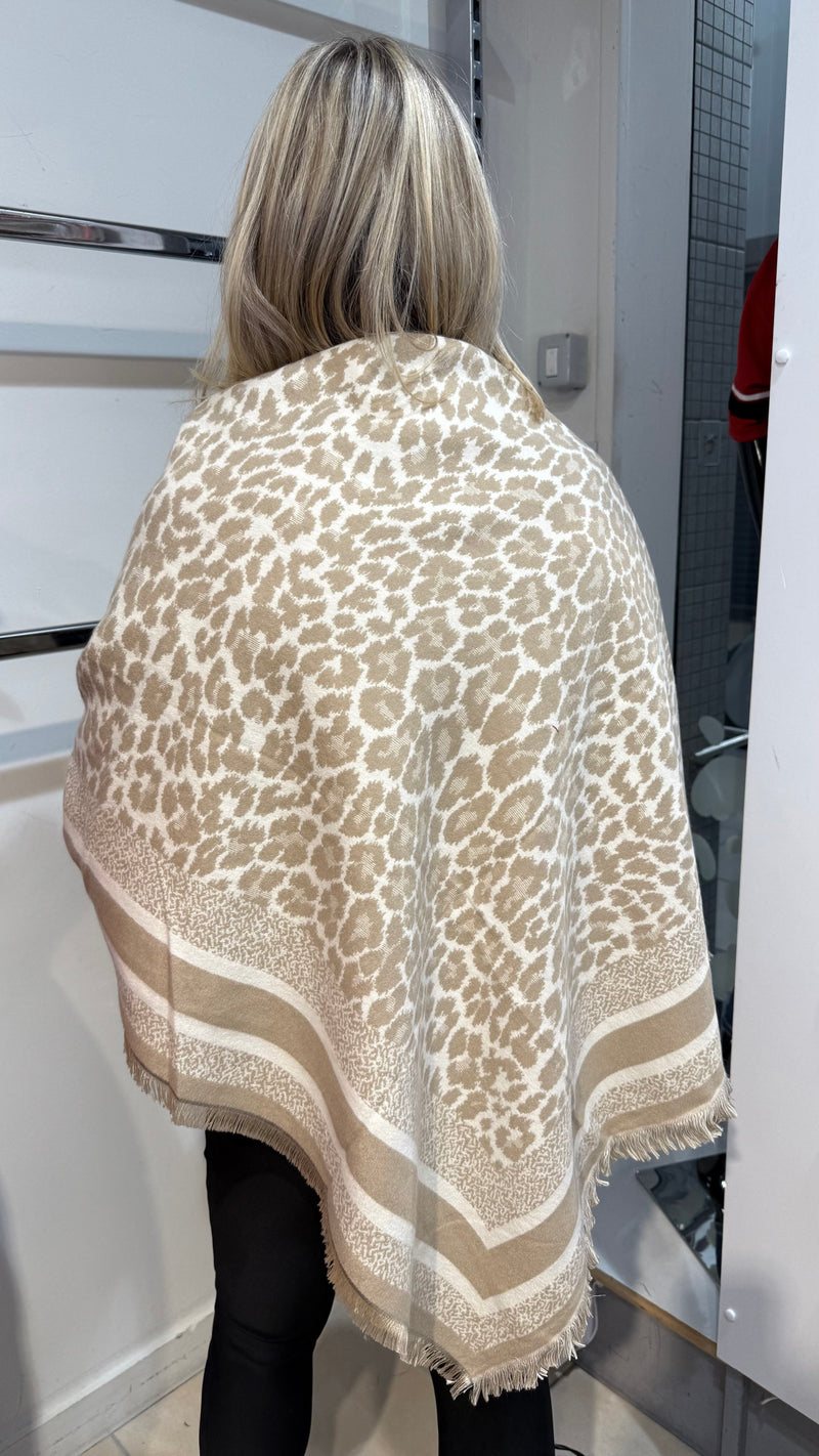 Terry - Beige/Cream Leopard Border Shawl/scarf