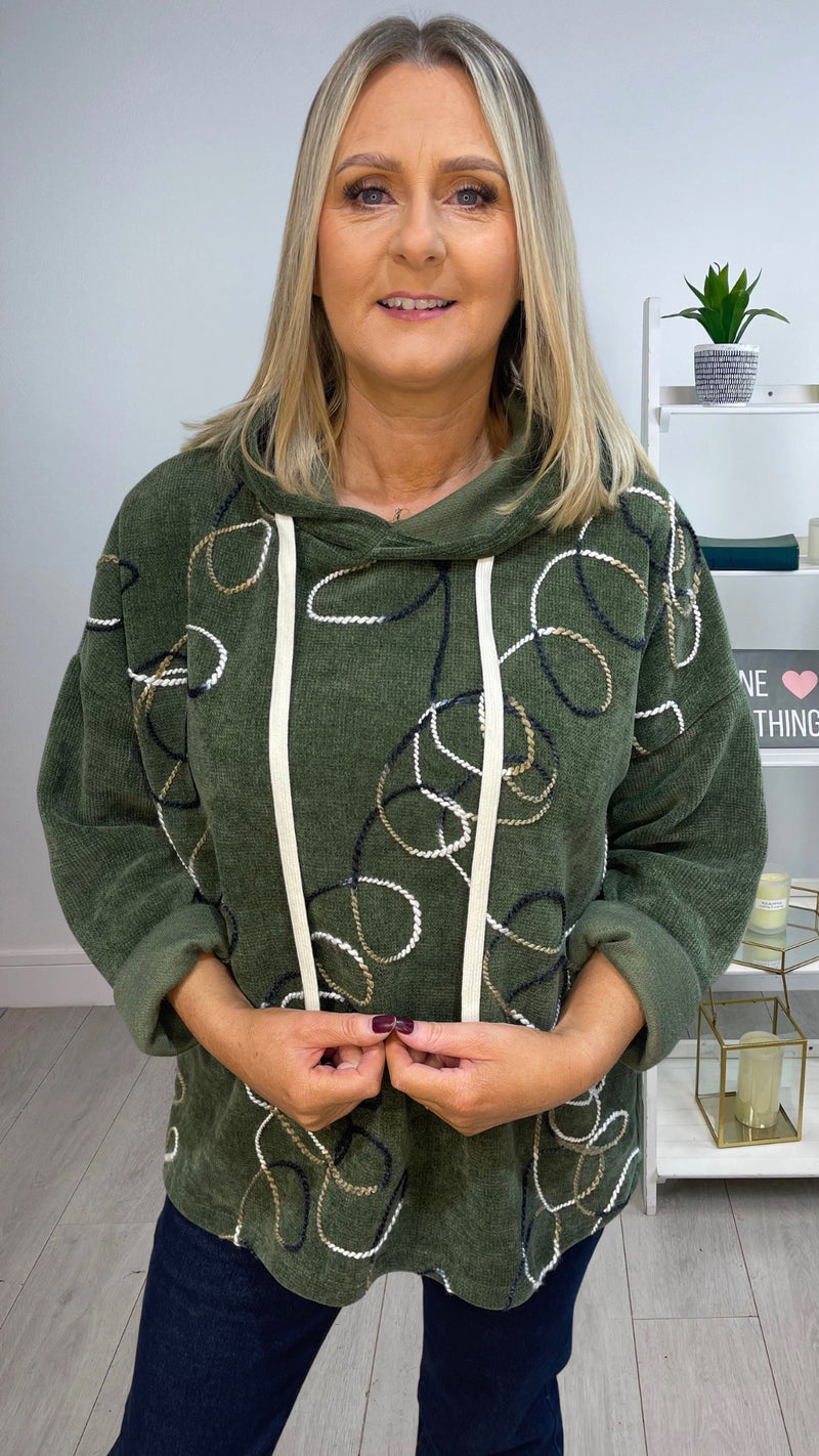 Kate - Khaki Embroidery look hoodie