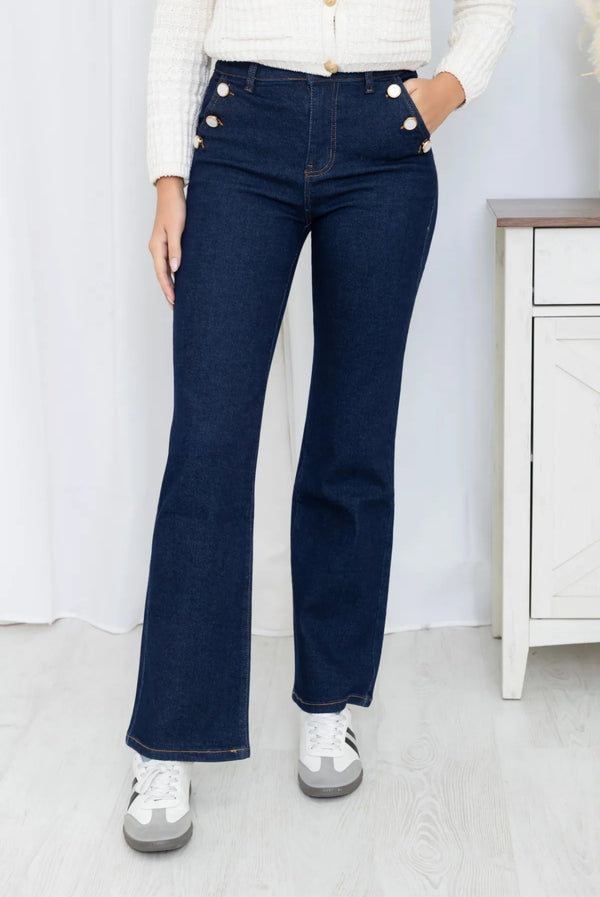 Hannah - Indigo Blue Pearlised  Button Jean