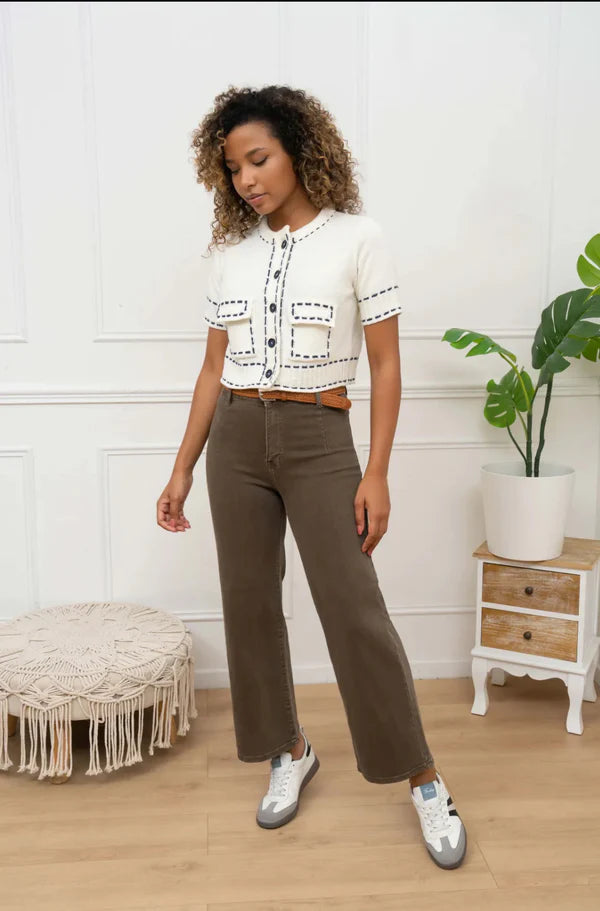 Jake - Mocha Brown Denim Belted Cropped Jeans