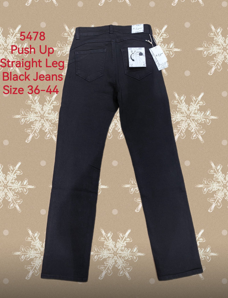 Kylie - Black Push Up Bum Straight Leg Denims