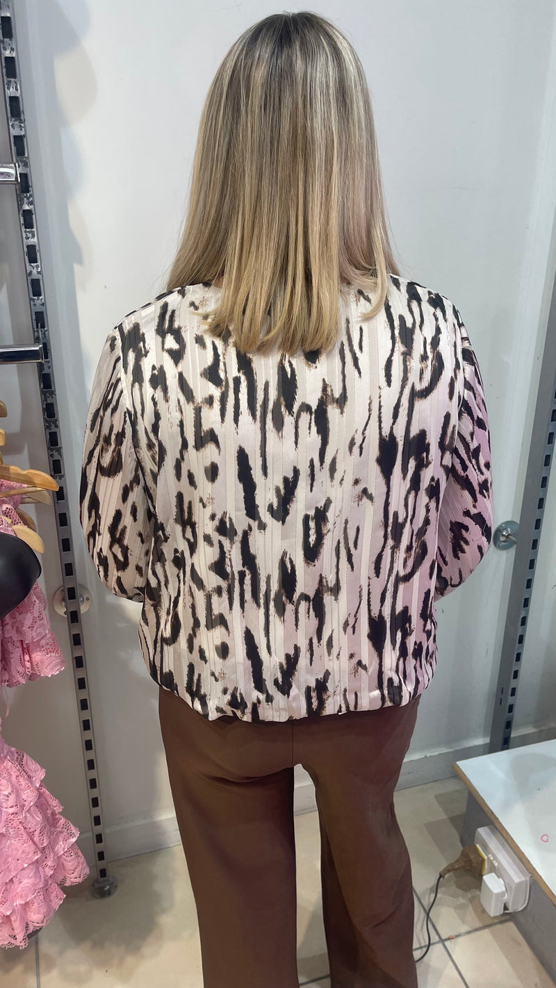 Belle - Brown Lurex Print Bubble hem Top