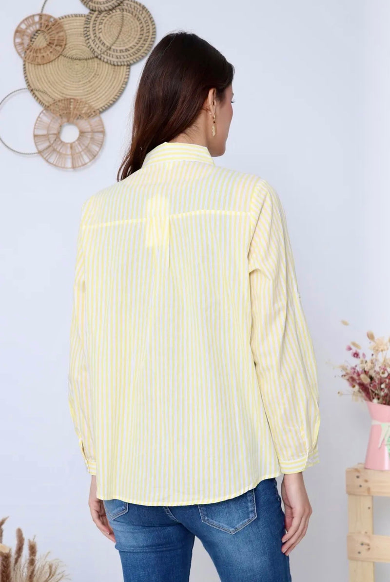 Millie - Lemon Embriodery Heart Stripe Shirt