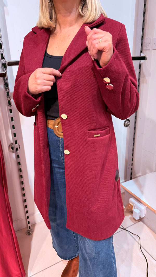 Lauren - Herringbone Lined Coat Wine