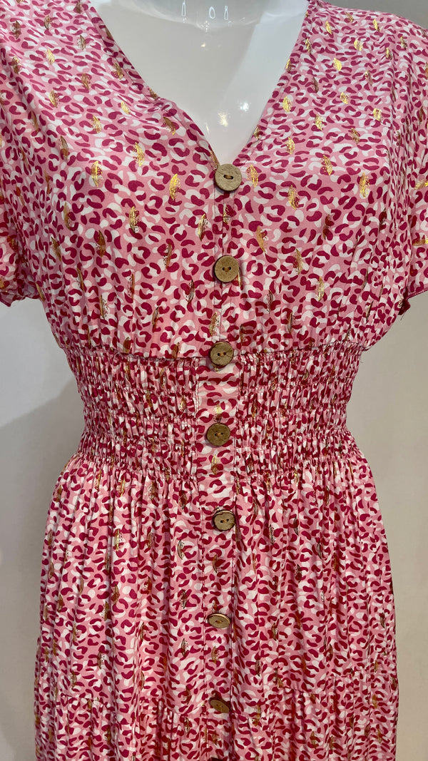 Mona - Pink Animal Print V Neck Maxi Dress