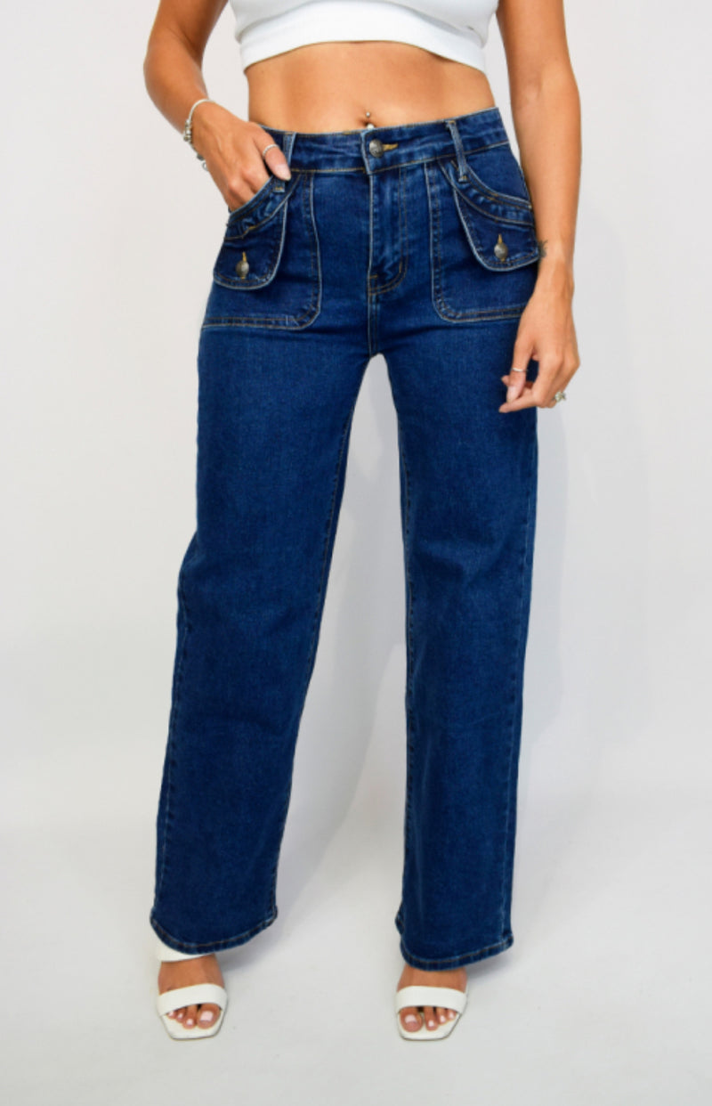 Ava - Indigo Pocket Wide Leg Denims