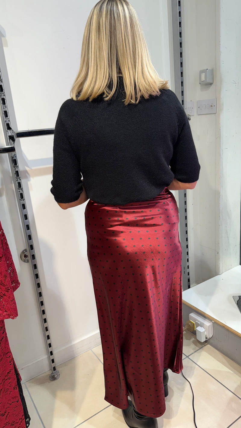 Paris - Wine Polka Dot Midi Skirt