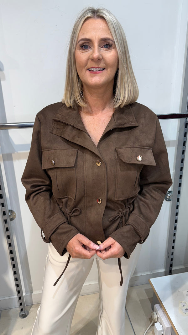 Jasper - Chocolate Suede Look Pocket Jacket