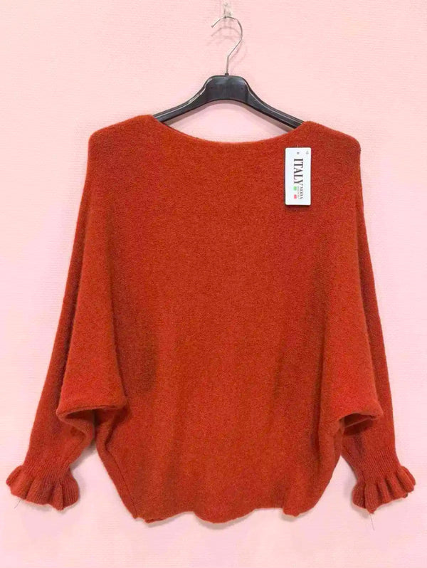 Anne - Crop Frill Sleeve Soft Stretch Jumper Rust