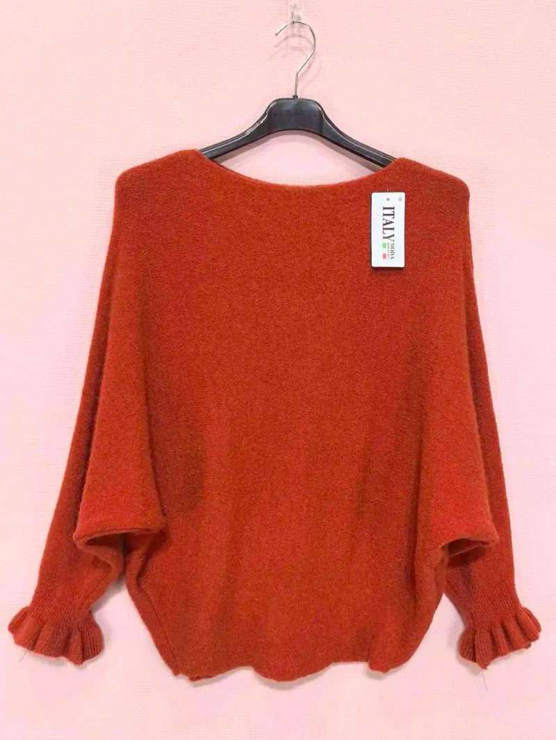 Anne - Crop Frill Sleeve Soft Stretch Jumper Rust