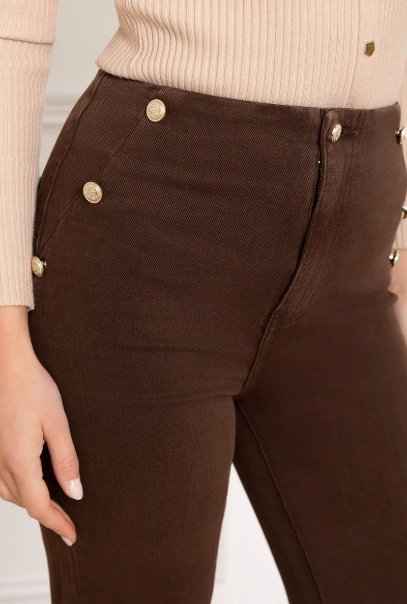 Luke - Chocolate Gold Button Stretch Jeans