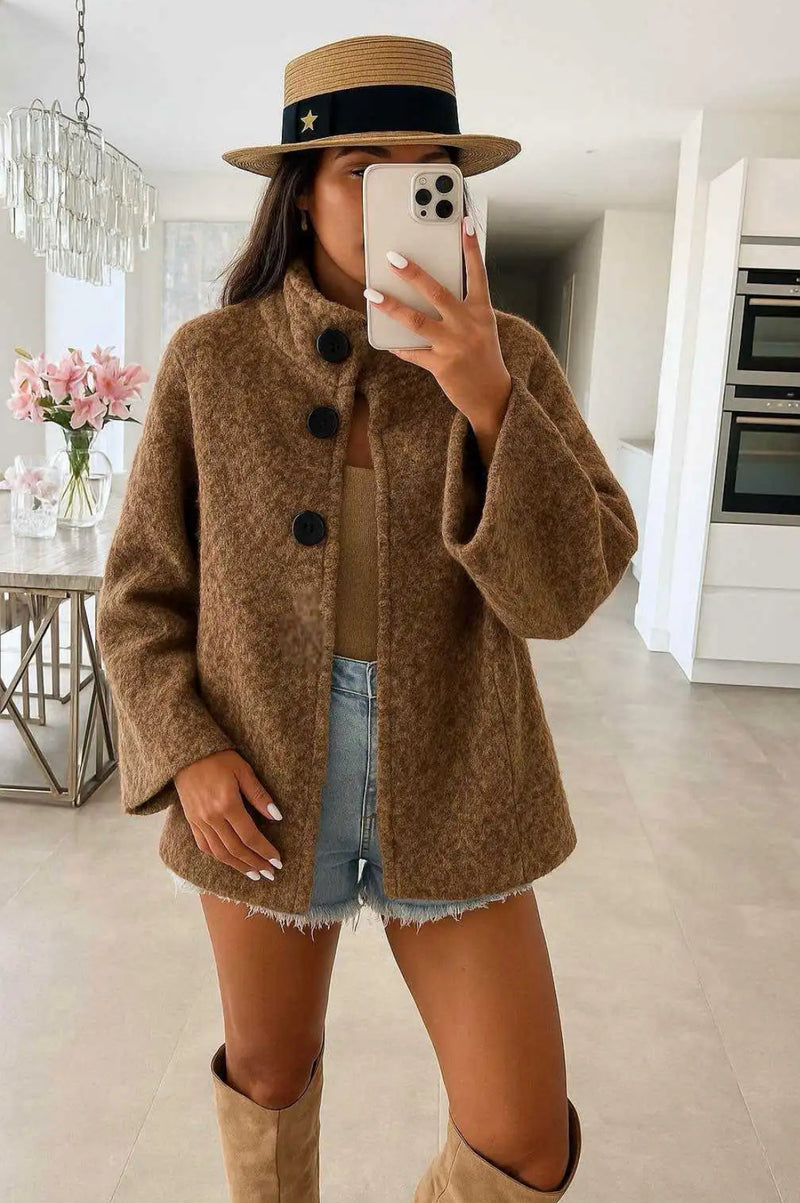 Chelsea -  Brown fuzzy  Button Jacket