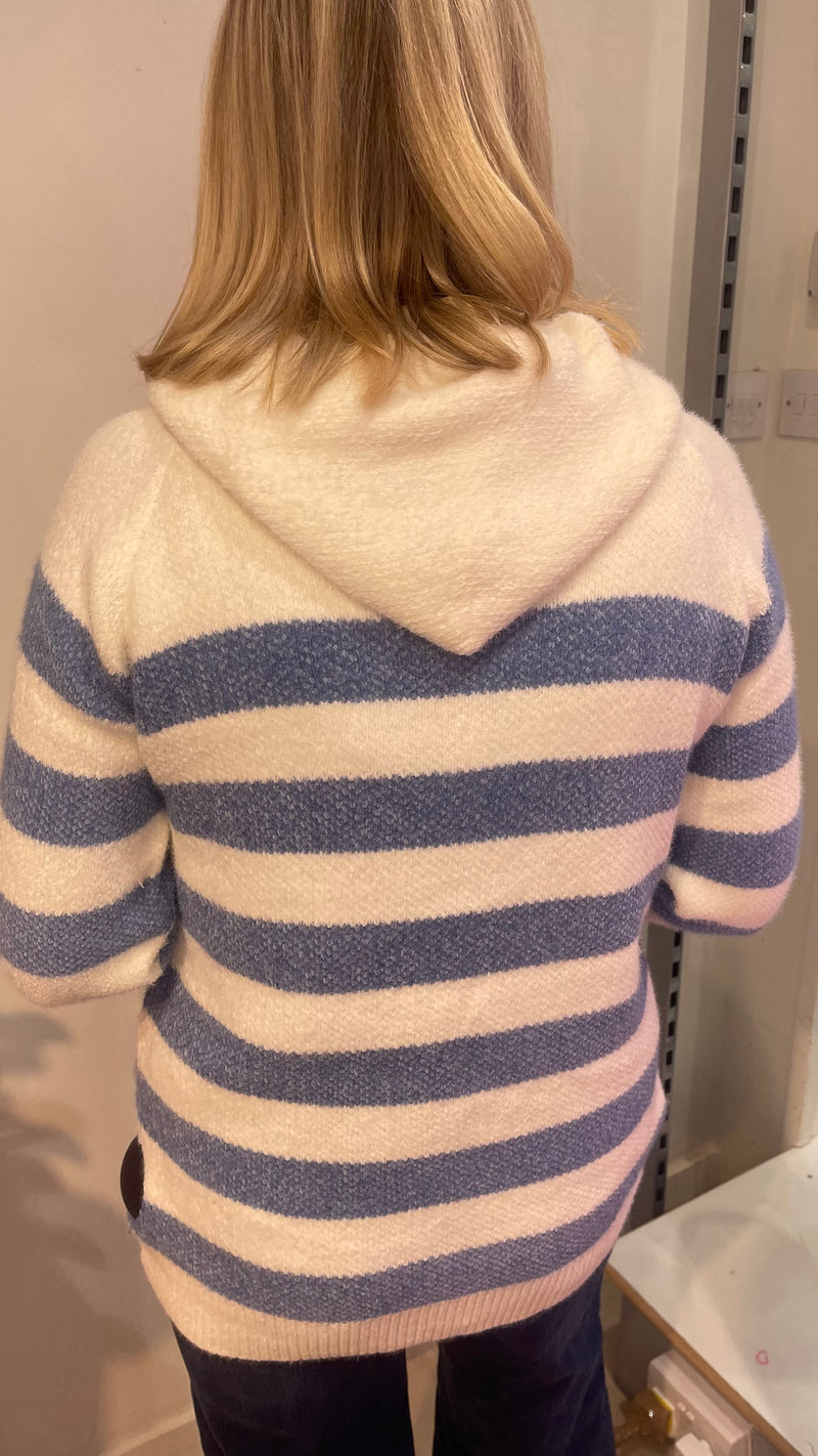 Abbie - Denim/Cream Zipped Hooded Knit