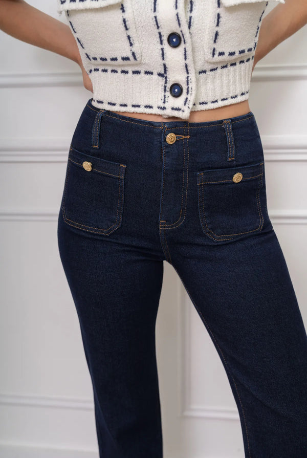Leo - Indigo Stretch Button Pocket Jeans