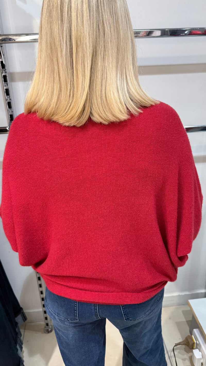 Orla - Burgundy Soft Bat-Wing Jumper