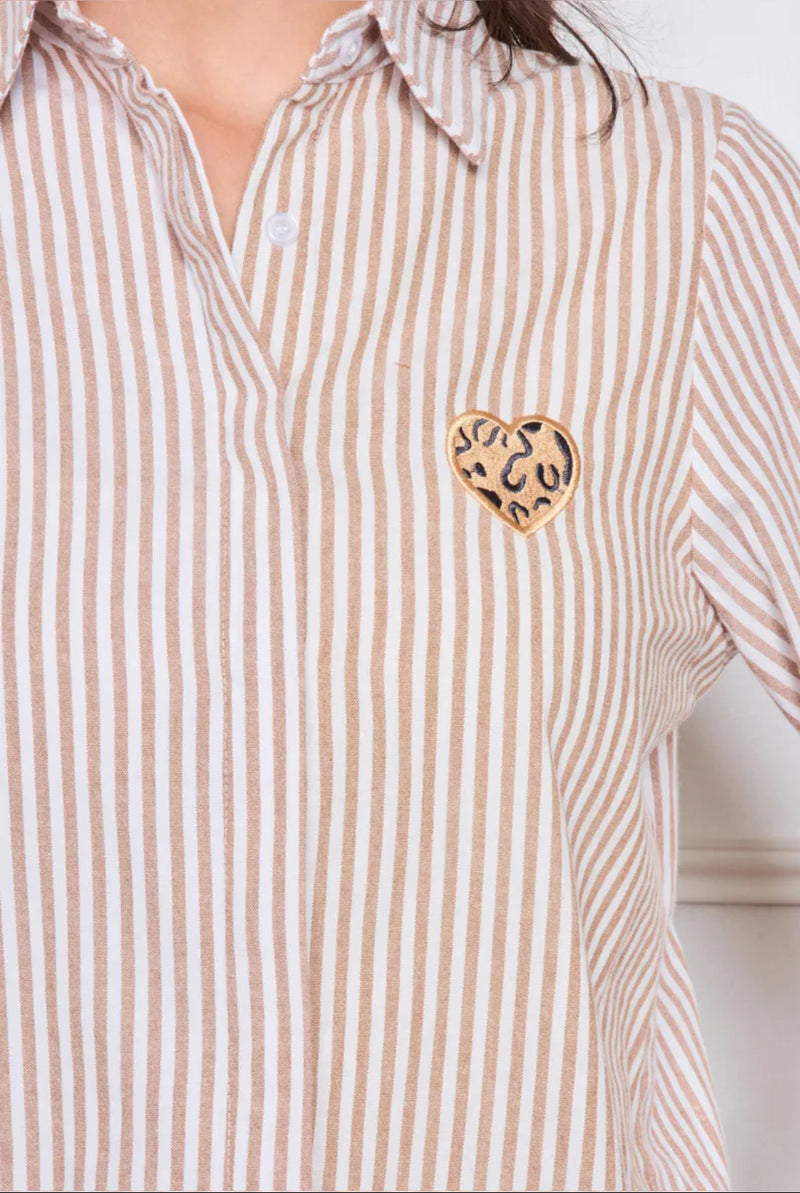 Millie - Coffee Stripe Heart Shirt