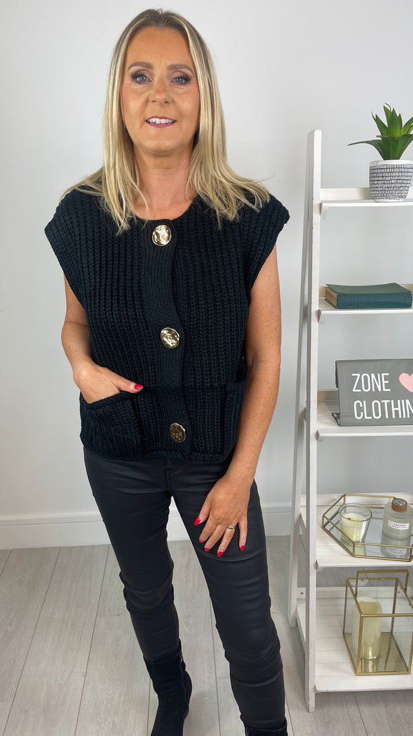 Anna - Chunky Knit Black  Waistcoat