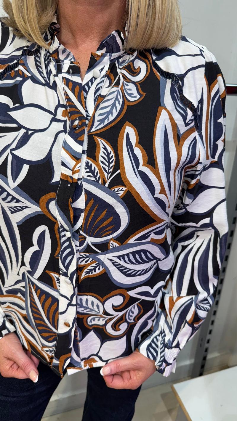 Jodie - Black/Grey/Tan Leaf Print