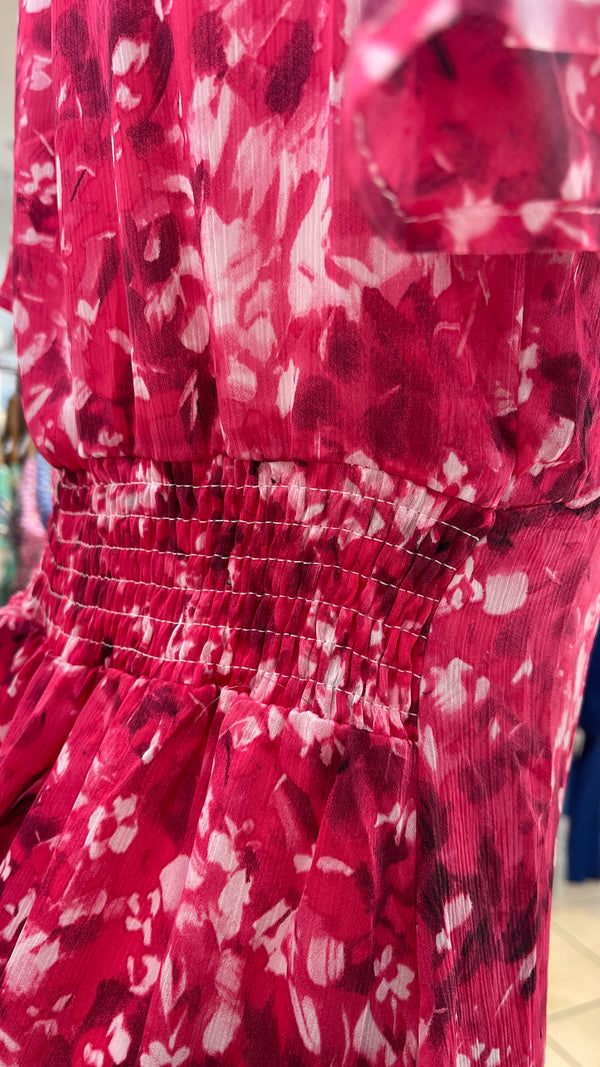Emma - Fuschia Print Button Midi Dress