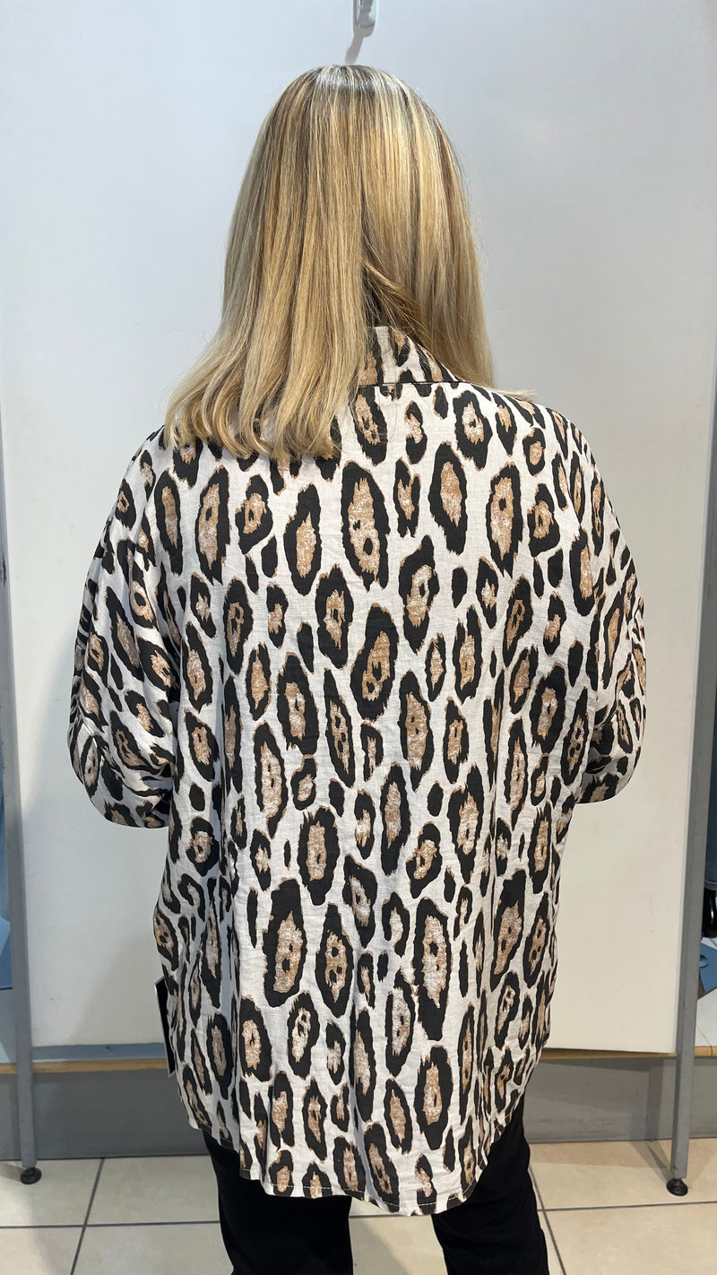 Polly - White Leopard Print Shirt