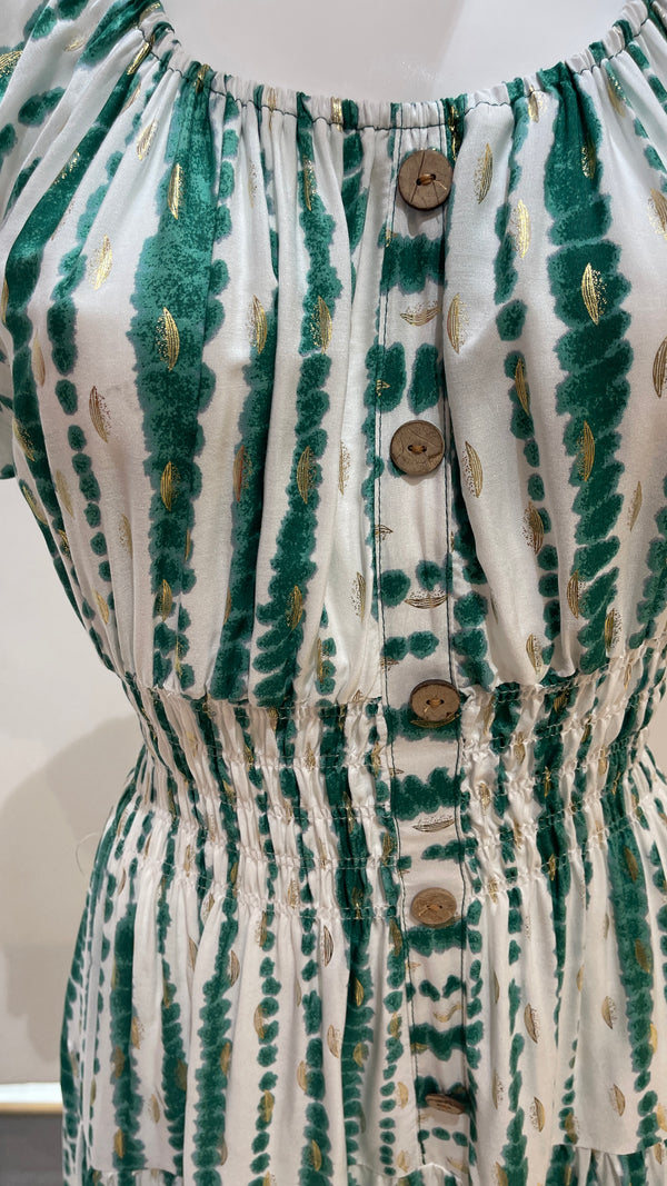 Trudie - Green Tie Dye Print Button Midi Dress