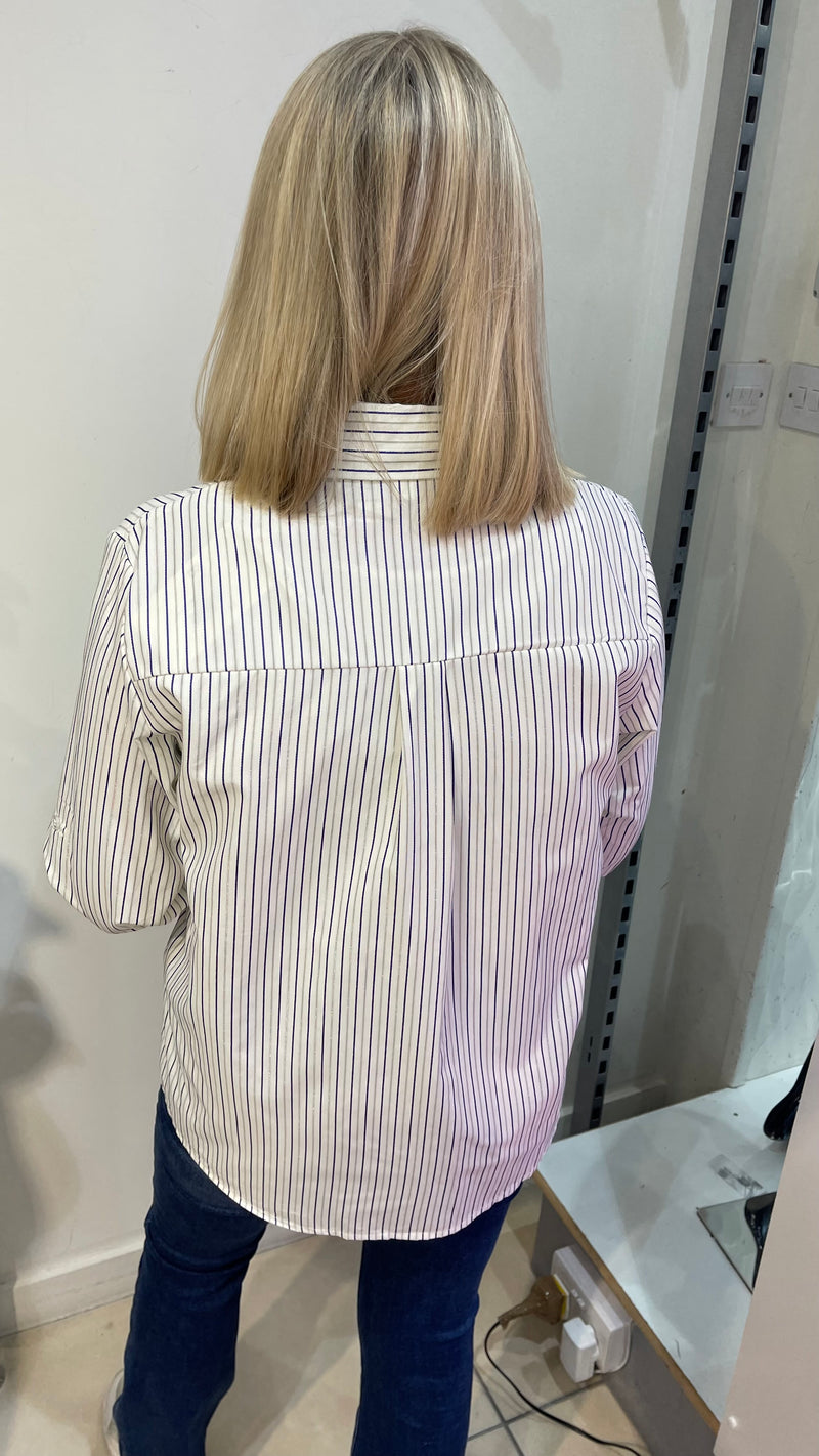 Polly - Blue  Stripe Heart Logo Shirt